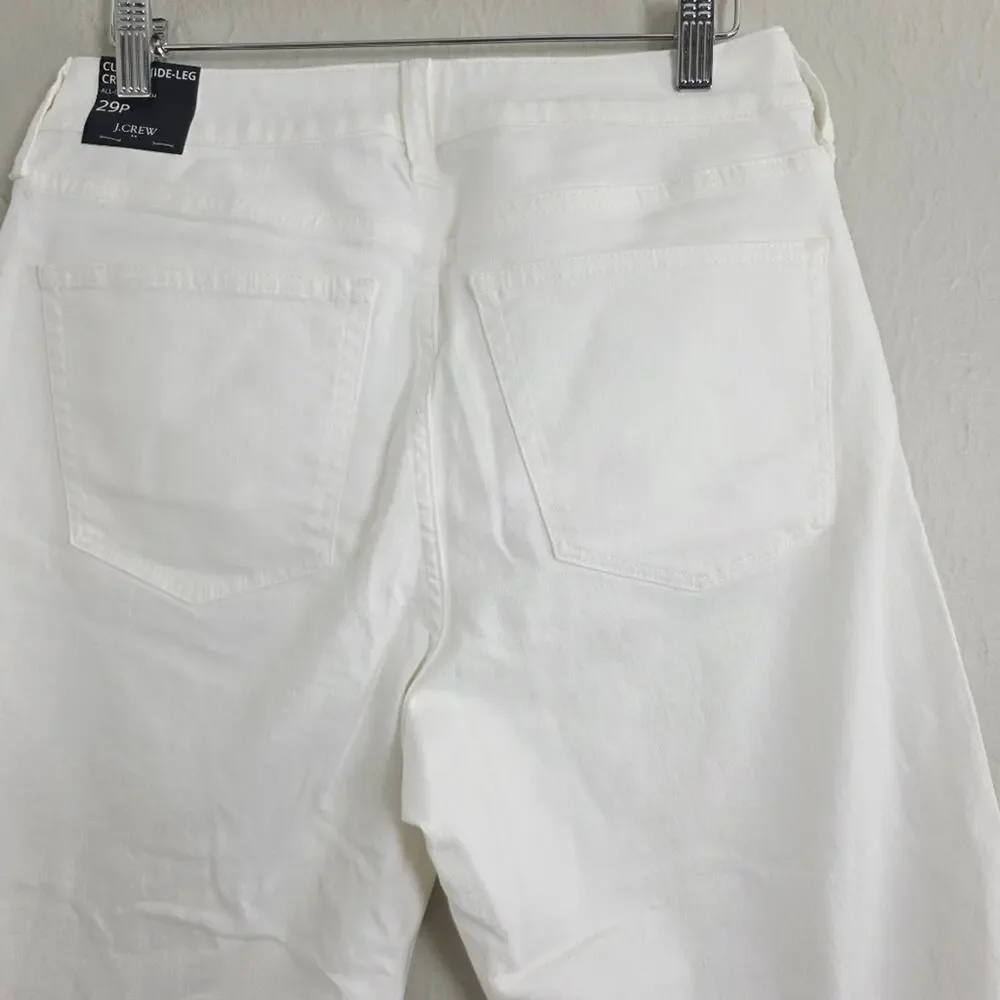 J. Crew Curvy Wide-Leg Crop Jeans White Raw Hem High Rise NWT - Size 29 Petite